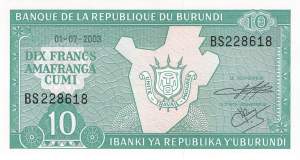 Burundi p33d 10 Francs 2003